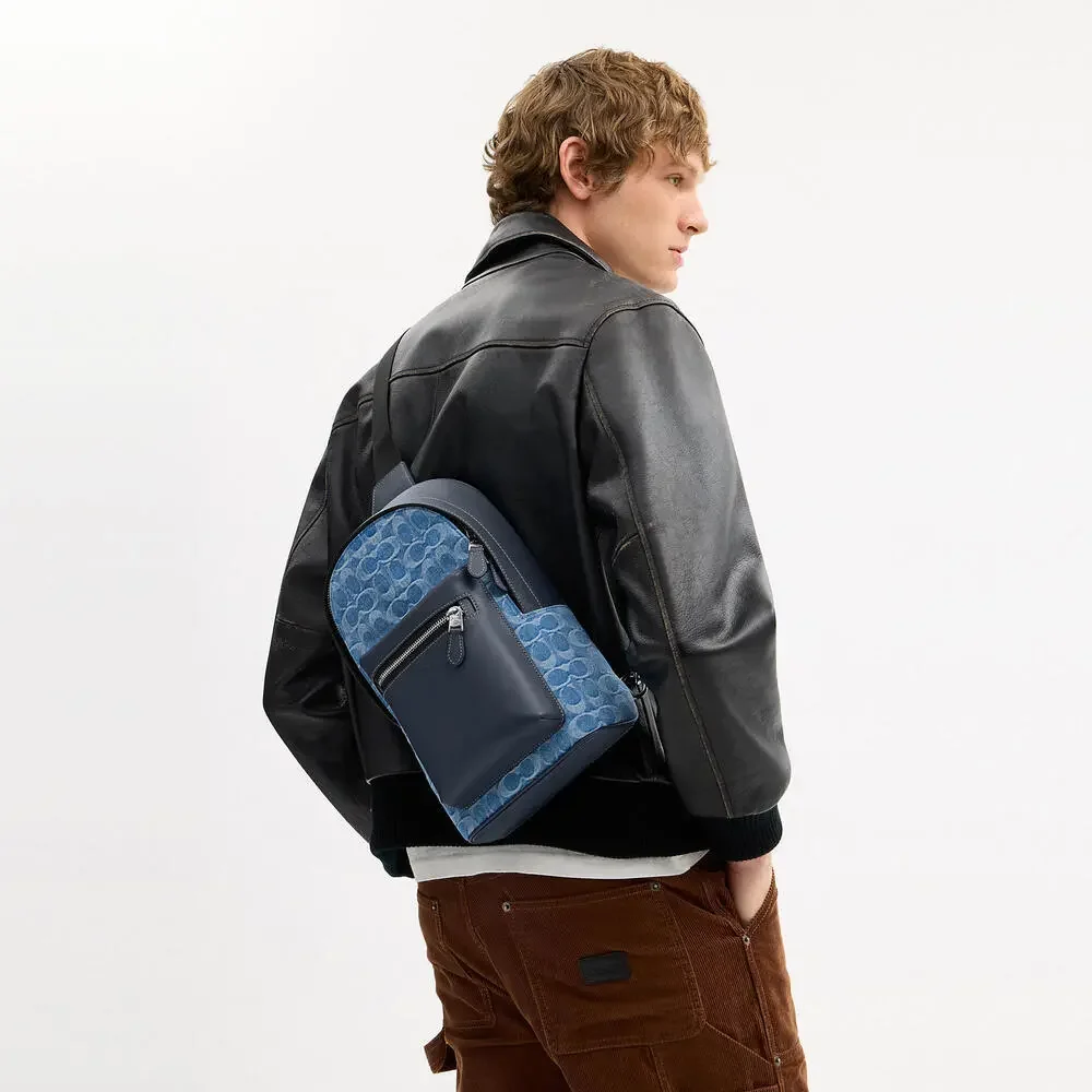 ? Coach NWT Blue West Pack In Signature C Denim & Leather  display picture 1